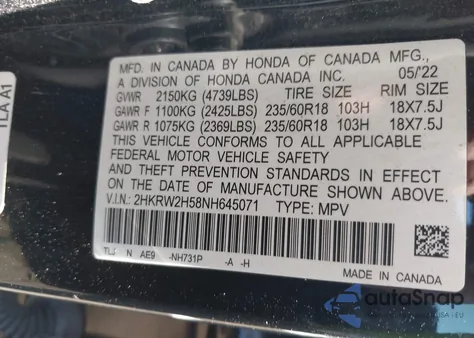 2022 Honda Cr-V Awd Ex from USA, damaged, VIN 2HKRW2H58NH645071